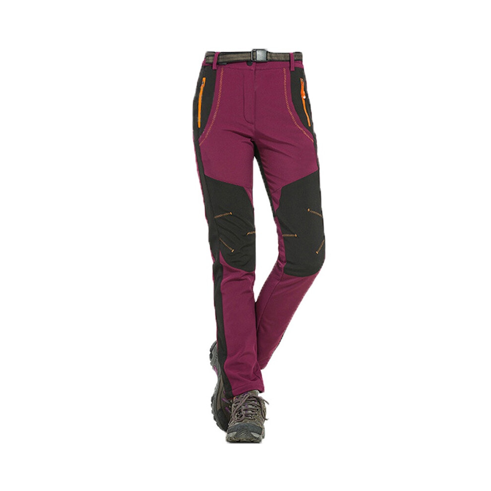(Purple-Women, M) Womens Mens Warm Outdoor Hiking Ski Pants Fleece Trousers Waterproof Windproof