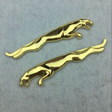 (Gold) 2pc 3d Metal Car Jaguar Decal Emblem Badge Sticker Xjs Xj6 Xke Xk8 Xf Type E New