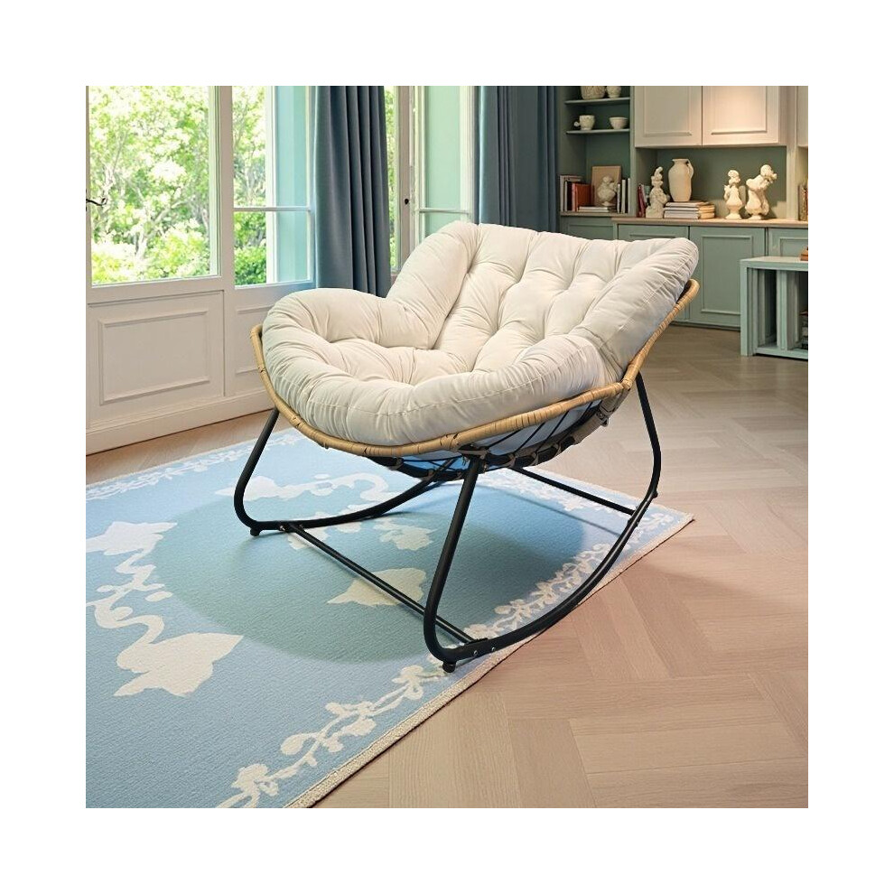 (Cream, Extra thick standard (5 pull points)) Modern Leisure Rocking Chair, Thick Cushion Design, Suitable for Indoor & Outdoor Use, Standard Size, So-image-OPC-PJCQTGH-NEW