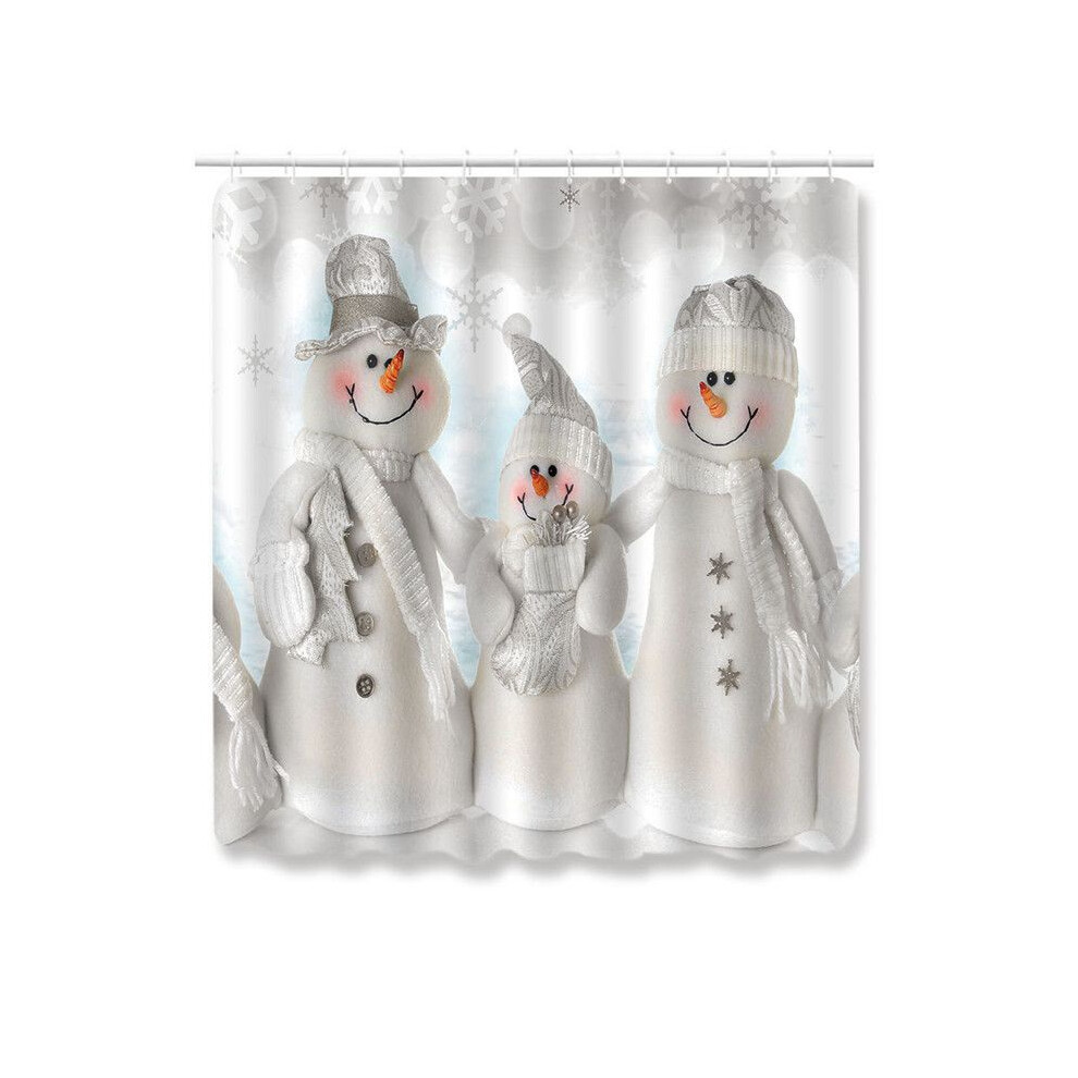 (-180X180cm) Christmas 4Pcs Shower Curtain Toilet Cushion Set Cover Mat Pad Xmas Bathroom Rug White