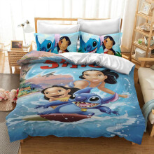(Girls, EU-Single(2pcs):135×200cm) Lilo Bedding Stitch Set Kids 3d Stitch Duvet Cover Pillowcase Gift Bed Set