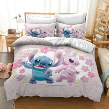 (Pink Stitch Angela, EU-King(3pcs):240x220cm) Lilo Bedding Stitch Set Kids 3d Stitch Duvet Cover Pillowcase Gift Bed Set