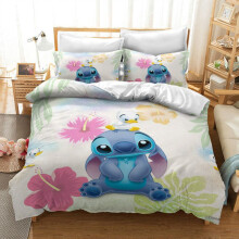 (Flower, EU-King(3pcs):240x220cm) Lilo Bedding Stitch Set Kids 3d Stitch Duvet Cover Pillowcase Gift Bed Set