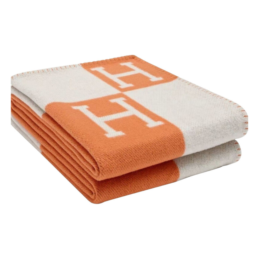 (Orange)Lettre H Couverture Laine Artificielle Cachemire Housse Canapé Couvertures Plaid