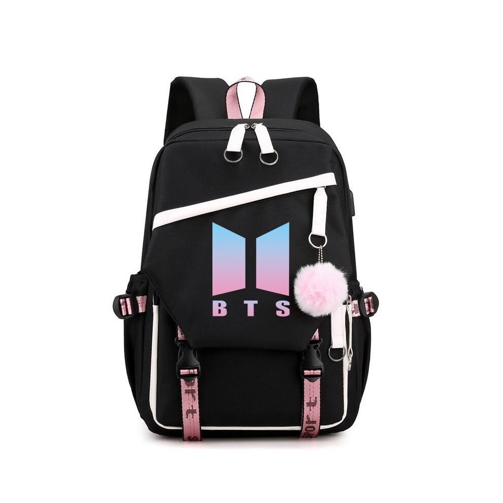 (BlackWhite) Capacity Bts Large Usb Charging Backpack Leisure Travel School Backpack Unisex