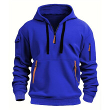 (Blue, 2XL) Men Sweatshirt Winter Half Zip Up Jumper Hoodie Jacket Coat Keep Clothes Warm