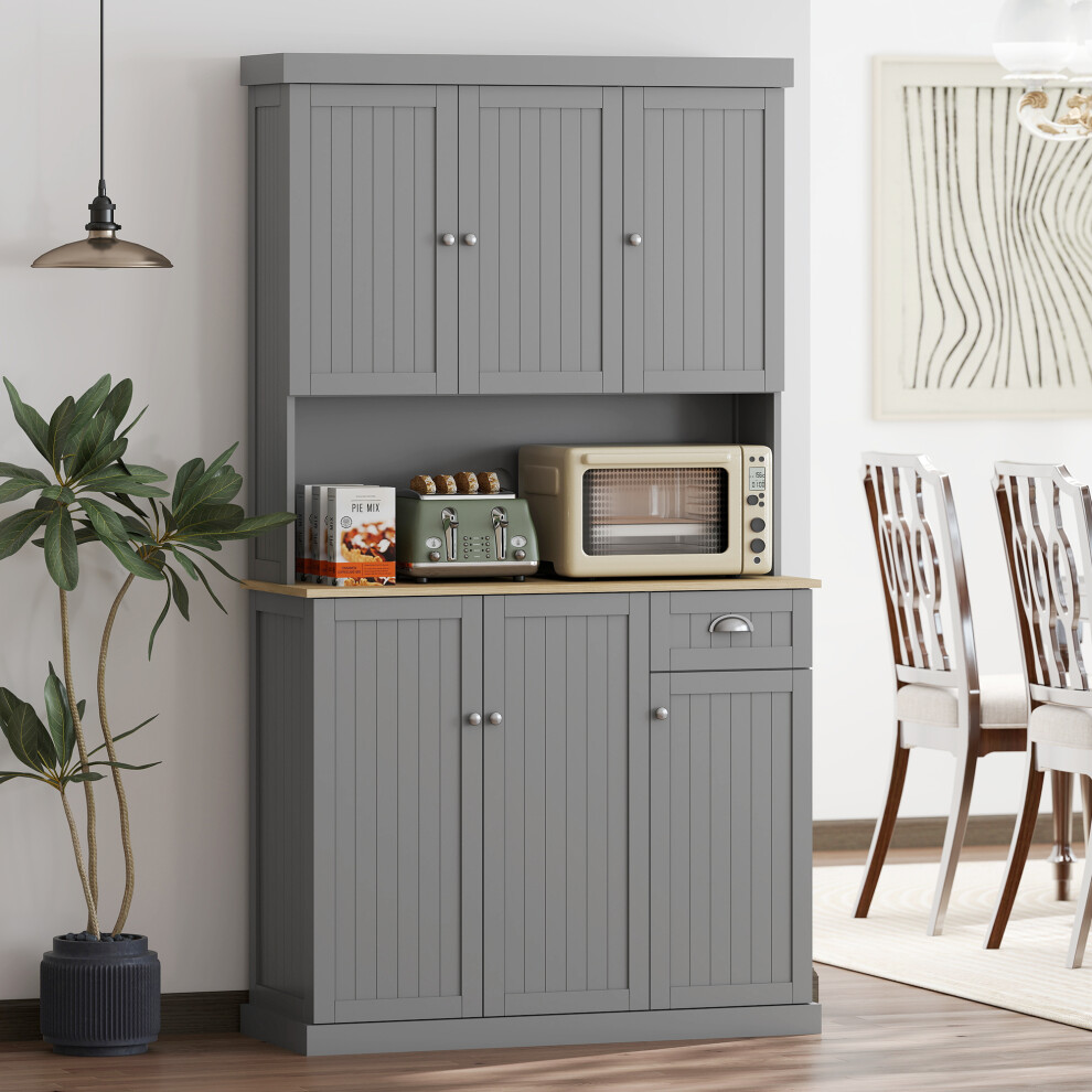 Homcom Kitchen Cupboard Storage Cabinet With Adjustable Shelves, Grey