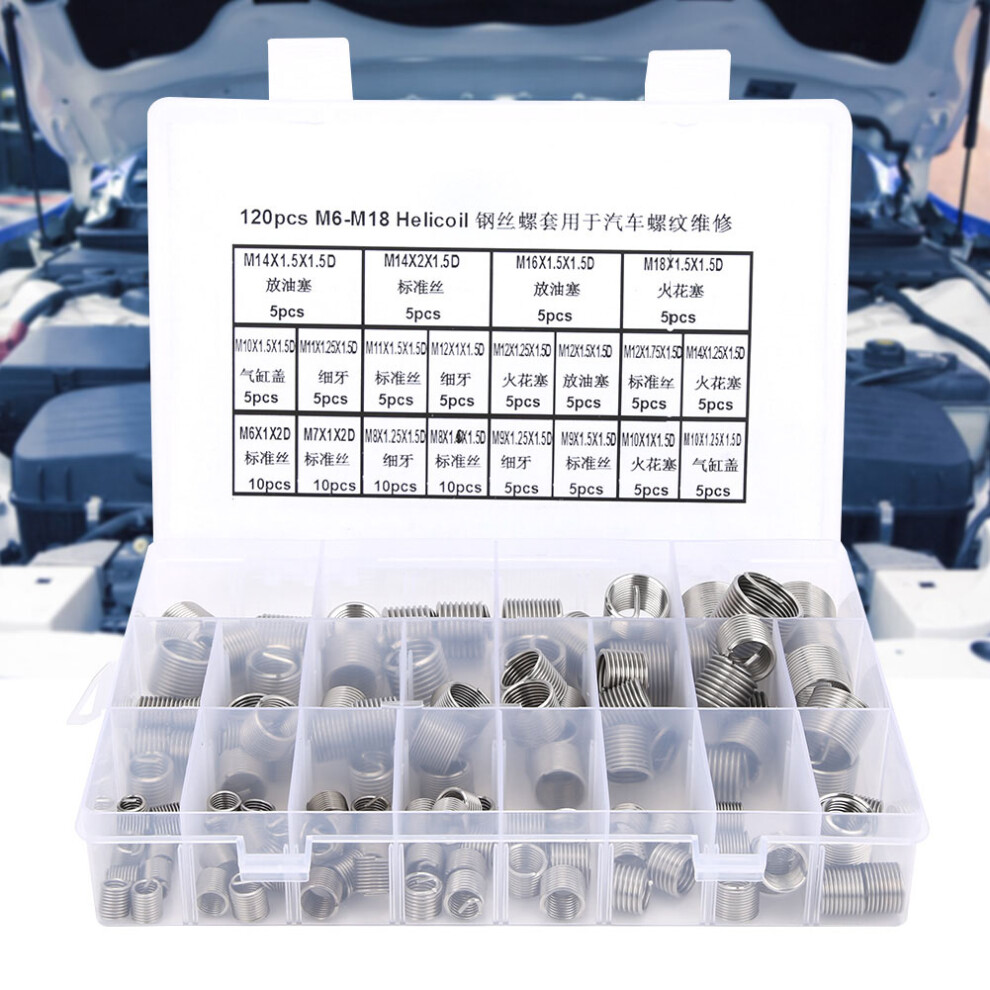 Vehicle Thread Repair Kit 120Pcs Stainless Steel M6-M18 Inserts 3691334184572