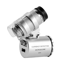 Mini 60x LED Microscope Pocket UV Currency Detector Fluorescence LED White Lights Adjustable Jeweler Magnifier Trichome