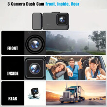 Caméra de tableau de bord DVR pour voiture à 3 lentilles, 1080P, écran de 2 pouces, 32 Go, noire