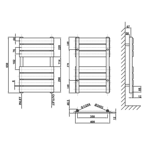 AICA (Anthracite, 650x400mm) Heated Towel Rail Flat Central Heating Radiator 2