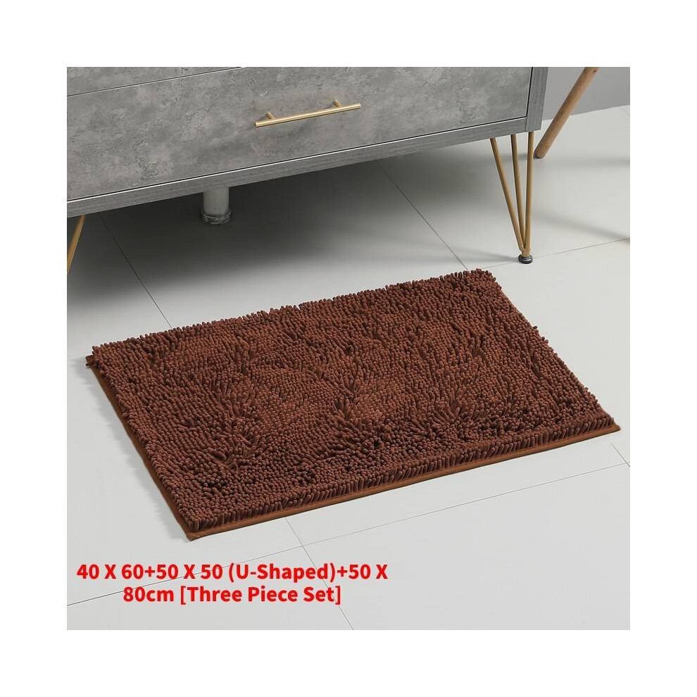 (Brown)Tapis en laine mode confortable simple WC salle de bain absorbant ensemble trois pièces