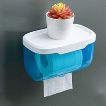 Caja de pañuelos de pared sin perforación para inodoro transparente impermeable azul 1.5L