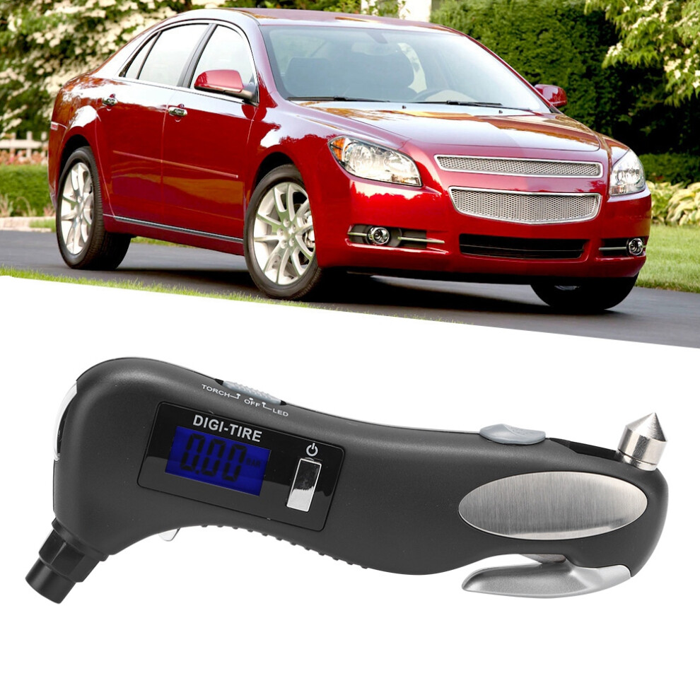 Multifunctional Outdoor Car Emergency Flashlight & Tire Pressure Gauge, Cutter, Hammer Â 16.2X6.5x3 Cm Black 8791334208744
