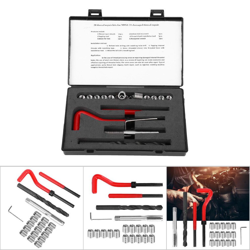 20 Pcs M9x1.25 Thread Inserts - Repair Tool Kit For Damaged Threads 4611334229447