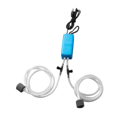 Pompa di ossigeno USB per acquario mini a 2 uscite blu ABS