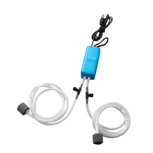 Pompa di ossigeno USB per acquario mini a 2 uscite blu ABS 1