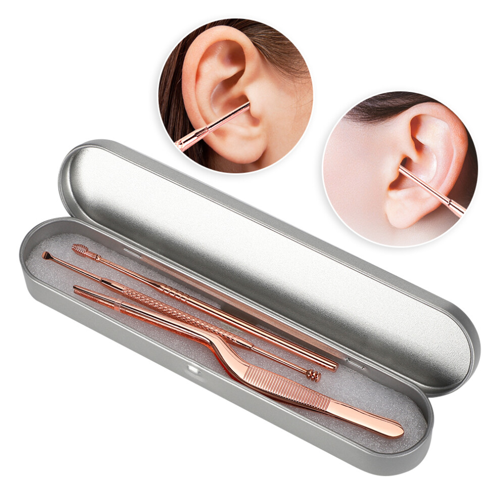 Durable Rose Gold 3pcs Stainless Steel Ear Pick Set with Spiral Design