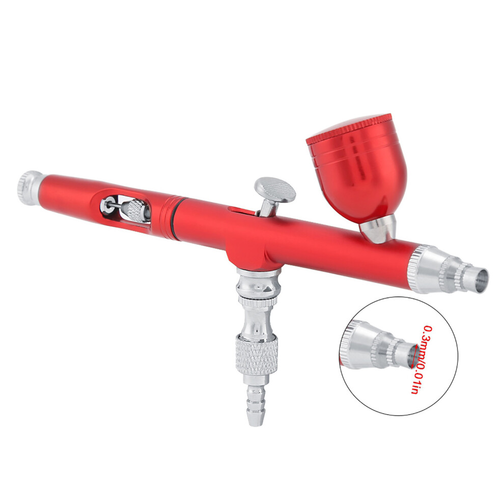 Red Dual Action Gravity Feed Airbrush Gun 0.3Mm Spray Art Nail Tool Kit (Red)