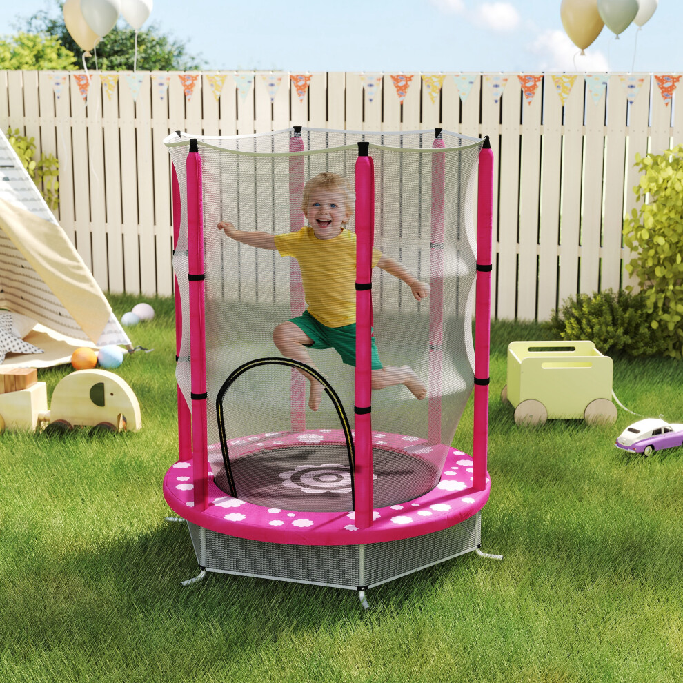 Aiyaplay 4.6Ft Kids Trampoline With Safety Enclosure Net, Pink