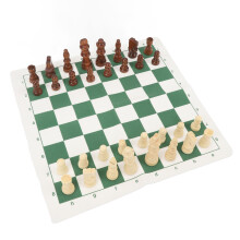 Jeu d'échecs pliant vert bois/PU, Roi 77 mm, Sac