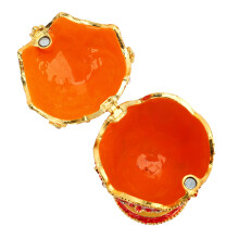 Scatola portagioie a forma di uovo con cerniera e strass, oro/rosso
