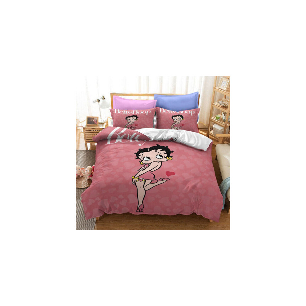 (Style-17, UK SINGLE 135x200cm) Betty Boop Bedding Set Quilt Duvet Cover Pillowcase Bedroom Single Double Gift-image-OPC-PJCVMX5-NEW