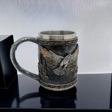 (220079) Versatile, Eagle Embossed 16oz Stainless Steel Beer Mug - Leak-Proof, Gift for Holidays, Parties, Birthdays