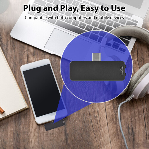 Microphone USB-C à 3 éléments, omnidirectionnel, 5,5 x 2,7 x 1 cm, noir 1
