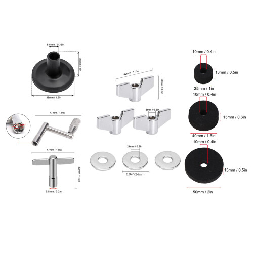Set di ricambio per cimbali da 23 pezzi, 2,5/4/5 cm, Nero 1