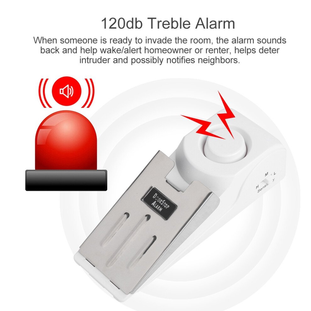 Portable Wedge Door Stop Alarm 120Db Security Burglar Alert 140X45x38mm 7661334280112