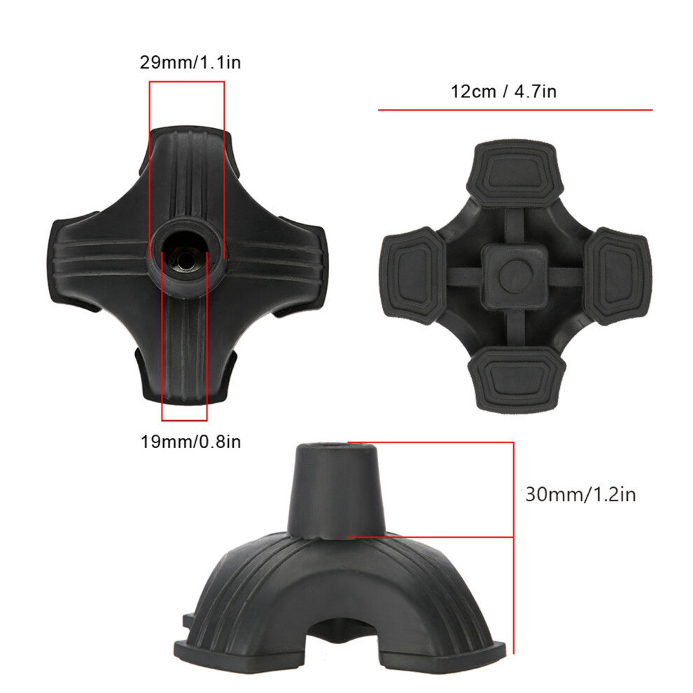 Self Standing Rubber Cane Tip with Four Support Bases Anti Skid 19mm Fit