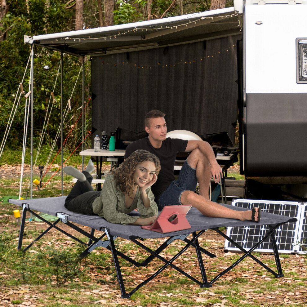 Outsunny Double Camping Folding Cot Outdoor Portable Sleeping Bed, Grey