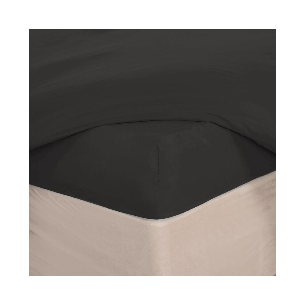 (Black, Superking) Polycotton 30cm Deep Fitted Sheet Soft Cosy Luxury Plain Dyed Fill Elasticated Corners Bed Sheet Single Double King Super King-image-OPC-PJCVWR6-NEW