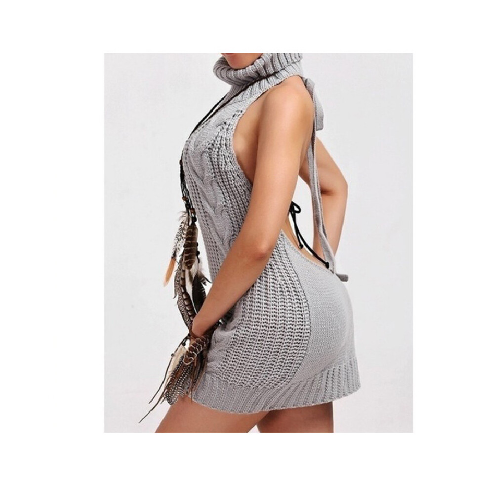 (Gray,M)Pull sexy dos nu femme pull sans manches col roulé pull cadeau robe