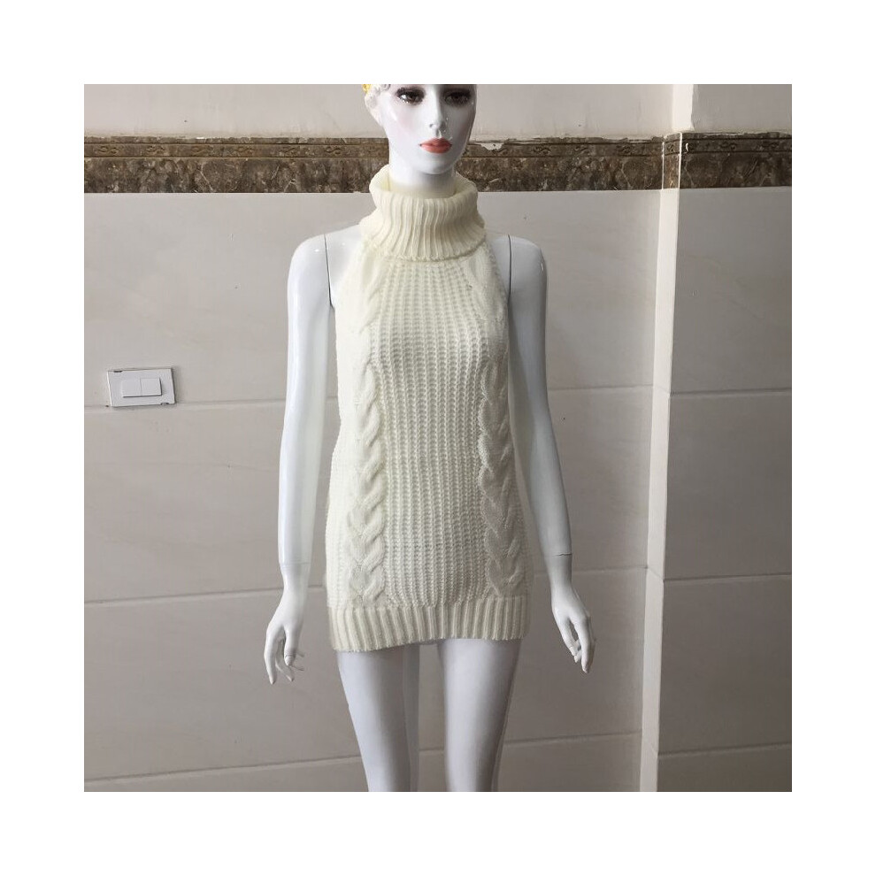 (White,L)Pull sexy dos nu femme pull sans manches col roulé pull cadeau robe