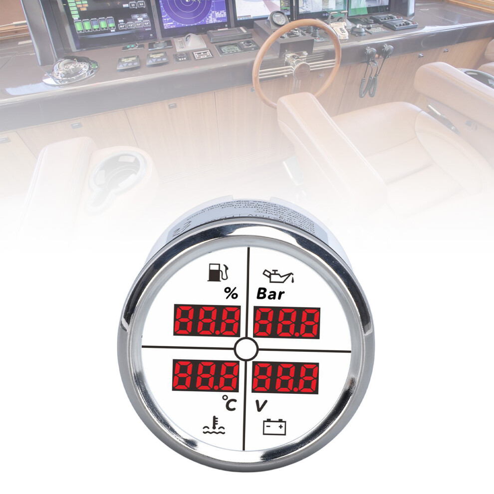 52Mm 4-In-1 Digital Boat Gauge, Temperature, Oil, Fuel, Volt, Backlight 8051334300283