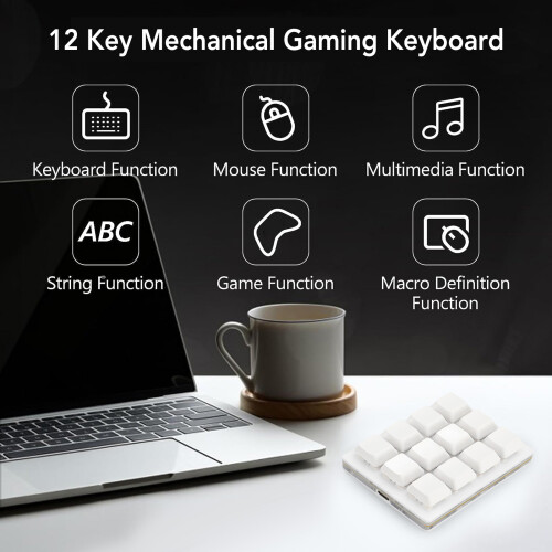Teclado mecánico mini de 12 teclas, blanco, interruptor rojo 2