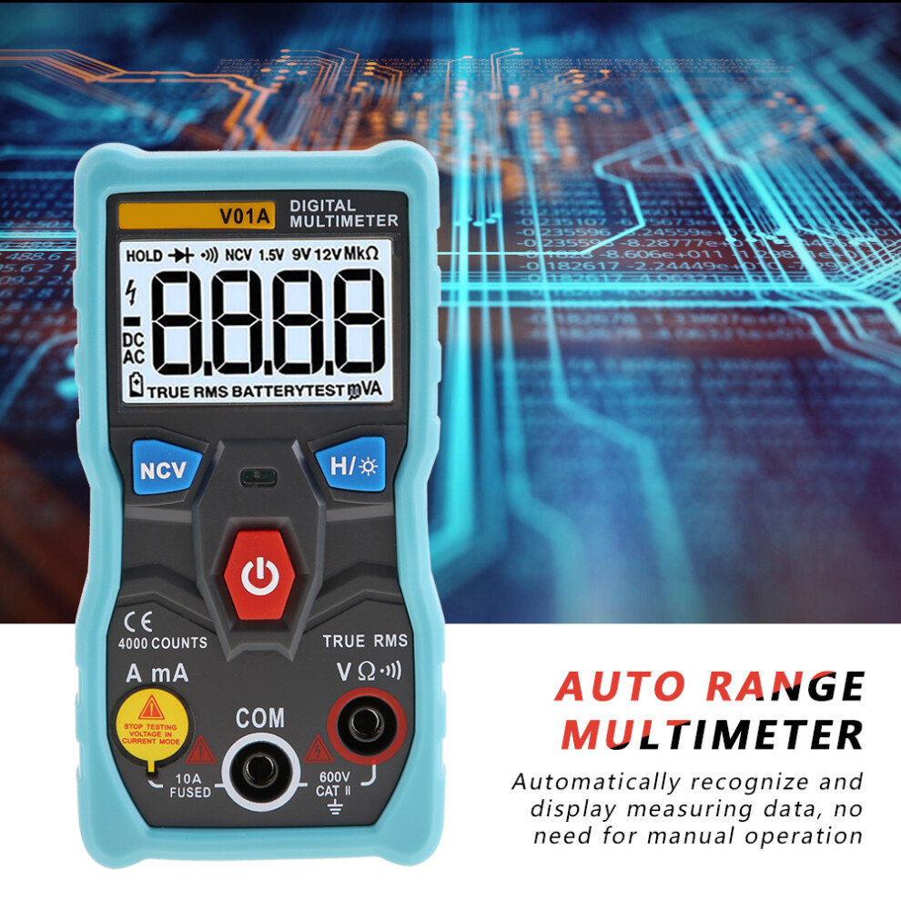 V01a True Rms Digital Multimeter Ac/Dc Voltage Current Ohm Tester Blue 7631334306037