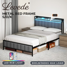 (Grey, 3FT Single) Levede Ottoman Storage Upholstered Bed Frame Single Double King USB Led Light