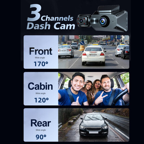 Dash Cam a 3 canali 32 GB nera schermo IPS da 3,0 pollici 2