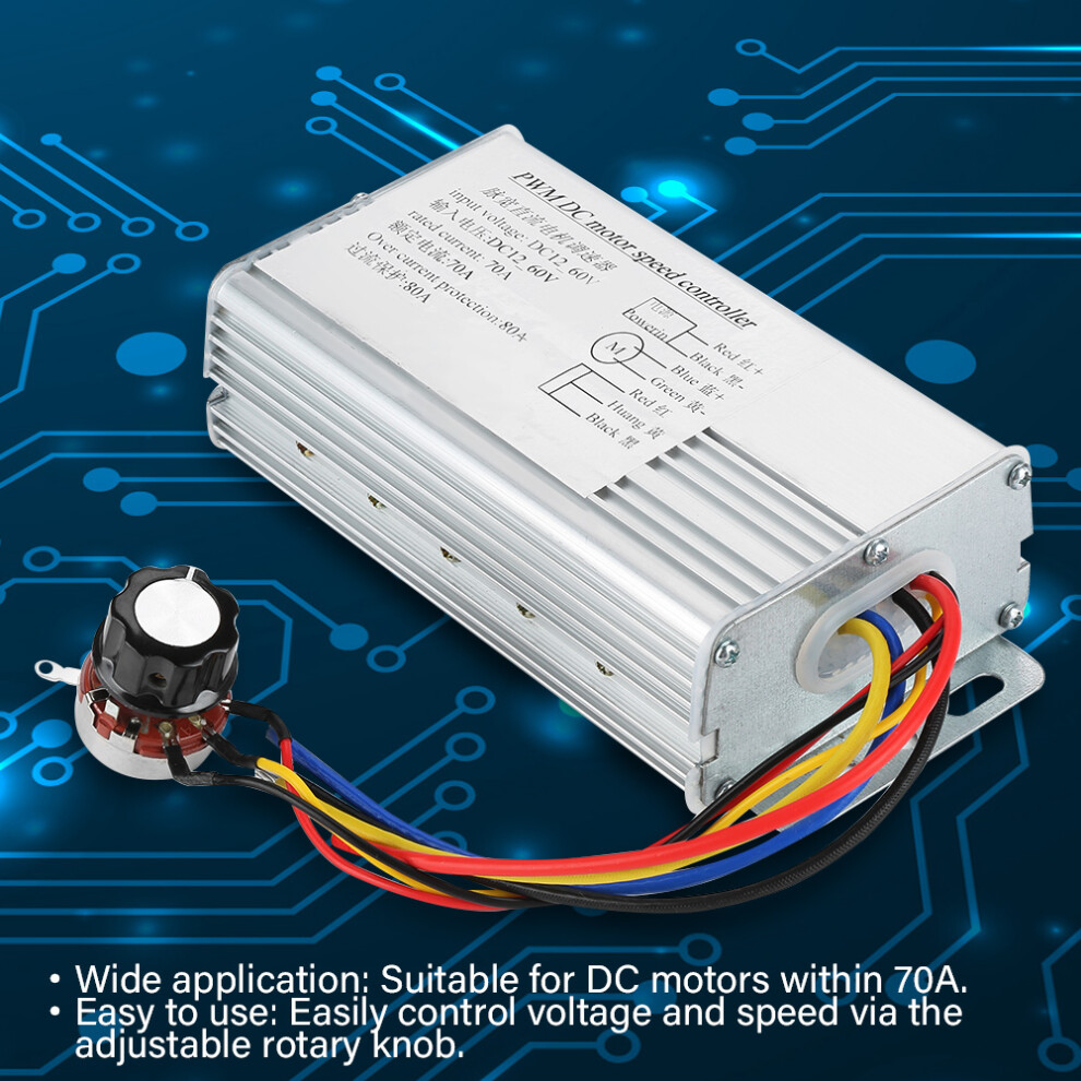 Adjustable Dc 12V-60V 70A Pwm Motor Speed Controller With Regulator 8061334318508