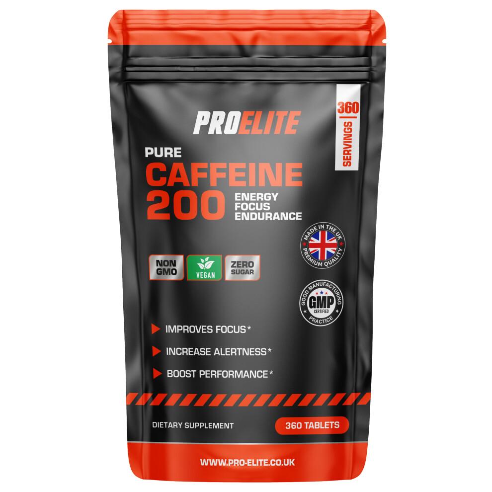 Proelite (360 Tablets) Pure Caffeine Tablets 200Mg Vegan Tablets Fat Loss