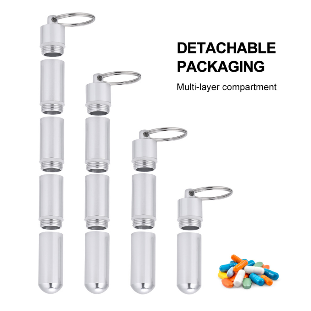 Keychain Drug Holder: Mini Aluminum Alloy Waterproof Container 5 Pack