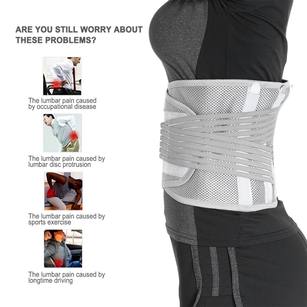 Grey Breathable Adjustable Waist Support Belt For Lumbar Pain Relief (L)