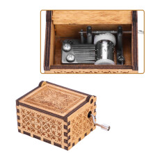 Wooden Hand Crank Music Box Mechanical Classic Craft Gift 6.5cm