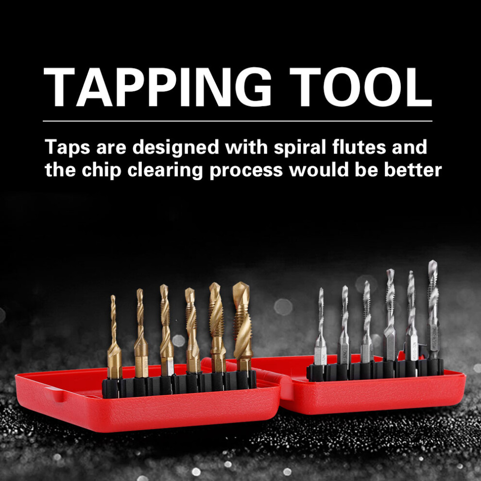 12Pcs M3-M10 Titanium Coated Hss Thread Tap Drill Bits Kit 8371334324318