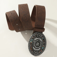 One Trendy Western Vintage Embossed Leather Belt Retro Buckle Versatile Jeans Belt Nai