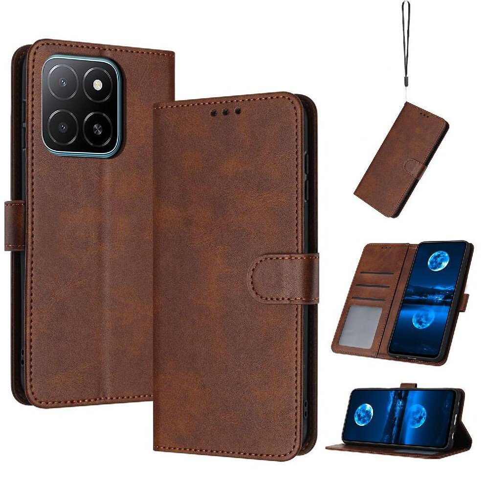 (Brown) Flip Case For Honor X6c Kickstand Pu Leather Pure Colour With Card Slot With Buckle Brown 764563151370