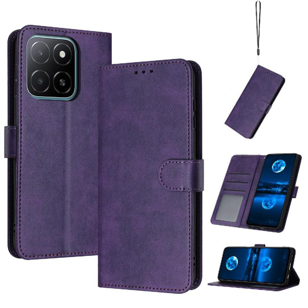 (Purple) Flip Case For Honor X6c Kickstand Pu Leather Pure Colour With Card Slot With Buckle Purple 764563151400